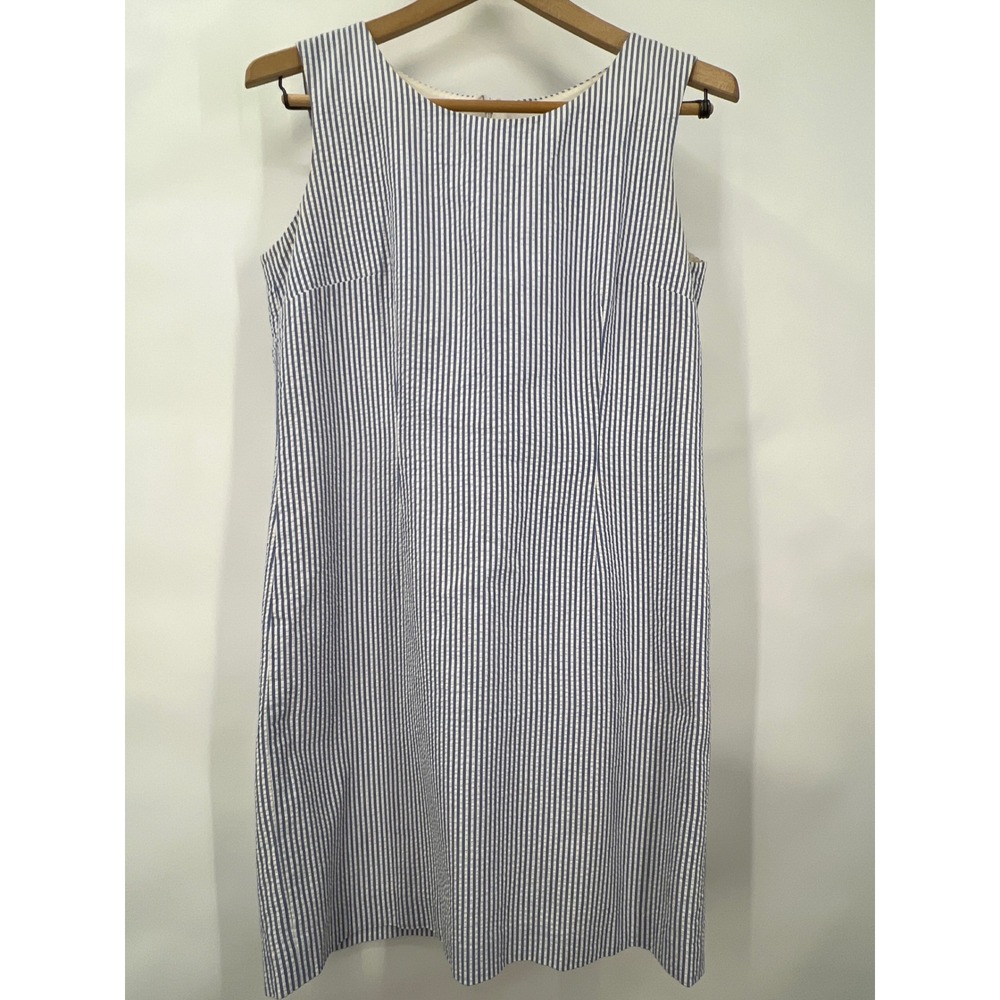 Brooks Brothers Blue White Seersucker Sheath Dress Sleeveless Petite‎ 12P